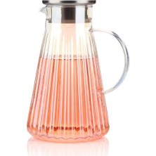 Borosilikat Cam Sürahi, Lüster Boyamalı, Metal Kapaklı, 1.8l Kapasiteli, Dalgalı Konik Form, Er