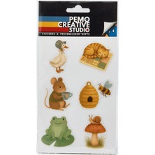 Pemo Creative Studio Cottagecore UV DTF Sticker Etiket Seti 6 Parça Avlu Halkı - Kabartmalı 3D, Suya Dayanıklı - Laptop Termos Defter