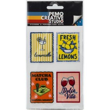 Pemo Creative Studio Yemek UV DTF Sticker Etiket Seti 4 Parça Akşam Sofrası - Kabartmalı 3D, Suya Dayanıklı - Laptop Termos Defter