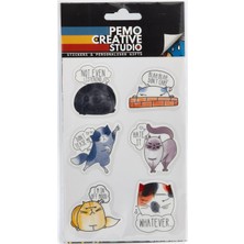 Pemo Creative Studio Kedi UV DTF Sticker Etiket Seti 6 Parça Suratsız Kedi - Kabartmalı 3D, Suya Dayanıklı - Laptop Termos Defter