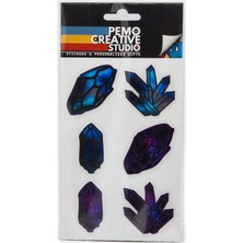 Pemo Creative Studio Kristal UV DTF Sticker Etiket Seti 6 Parça Avuçtaki Uzay - Kabartmalı 3D, Suya Dayanıklı - Laptop Termos Defter