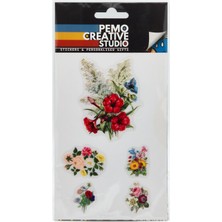 Pemo Creative Studio Çiçek UV DTF Sticker Etiket Seti 5 Parça Bir Avuç Bahar - Kabartmalı 3D, Suya Dayanıklı - Laptop Termos Defter