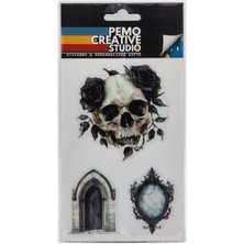 Pemo Creative Studio Gotik UV DTF Sticker Etiket Seti 3 Parça Kül Eşiği - Kabartmalı 3D, Suya Dayanıklı - Laptop Termos Defter