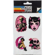 Pemo Creative Studio Gotik UV DTF Sticker Etiket Seti 4 Parça Pembe Sinyal - Kabartmalı 3D, Suya Dayanıklı - Laptop Termos Defter