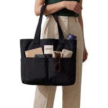 Maco Collection Kalın Gabardin Tote Bag Uzun Askılı Çok Cepli Geniş Omuz Çanta