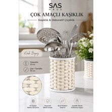 Sas Haus Hasır Görünümlü Metal Kaşıklık 19 cm – Tezgâh Üstü Çok Amaçlı Mutfak Düzenleyici ve Dekoratif Çiçeklik