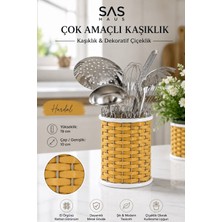 Sas Haus Hasır Görünümlü Metal Kaşıklık 19 cm – Tezgâh Üstü Çok Amaçlı Mutfak Düzenleyici ve Dekoratif Çiçeklik
