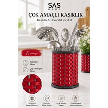 Sas Haus Hasır Görünümlü Metal Kaşıklık 19 cm – Tezgâh Üstü Çok Amaçlı Mutfak Düzenleyici ve Dekoratif Çiçeklik