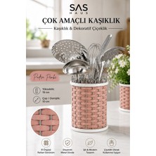 Sas Haus Hasır Görünümlü Metal Kaşıklık 19 cm – Tezgâh Üstü Çok Amaçlı Mutfak Düzenleyici ve Dekoratif Çiçeklik