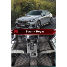 Bmw I5 Siyah Üzeri Beyaz Dikiş 8d Diamond Premium Havuzlu Deri Oto Paspas