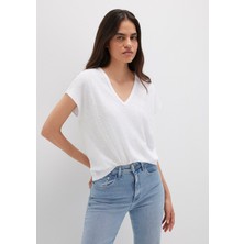 Mavi V Yaka Beyaz Basic Tişört 1612380-620