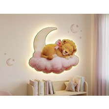 Bb Lumina Dokunmatik Pembe Yavru Aslan Figürlü Şarjlı Bebek Odası LED Gece Lambası (30X35 Cm)