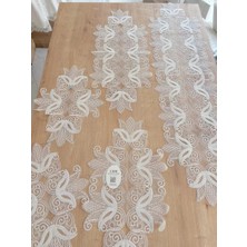 Ceki Home Salon Takımı Çeyizlik Krem Runner Seti 5 Parça Dantelli Ranır Masa Konsol Sehpa Örtüsü Zarif