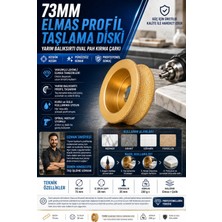 Transformacion 73MM Elmas Profil Taşlama Diski Mermer Granit Seramik Yarım Balıksırtı Oval Pah Kırma Çarkı Spiral Matkap Uyumlu Vakumlu Lehimli Profil Taşı 20MM Iç Delik Pürüzsüz Kenar Şekillendirme Aparatı 723573
