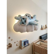 Bb Lumina Bblumina  Dokunmatik Şarjlı Bulutta Uçan Mavi Uçak Şarjlı Çocuk Odası LED Gece Lambası (40X25 Cm)