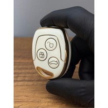 Keyron Ford Focus 1 Connect Uyumlu 3 Düğmeli Silikon Anahtar Koruma Kılıfı – Nano Kaplamalı – Beyaz Gold