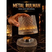 Evmora 360 Derece Dönen Metal Rulmanlı Premium Viski Bardağı - Kar Tanesi Desenli Cam Kokteyl Bardağı