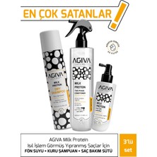 Agiva Care & Beauty Milk Protein Isıl Işlem Görmüş Yıpranmış Saçlar Için Fön Suyu + Kuru Şampuan + Bakım Sütü - 3'lü Saç Bakım Seti