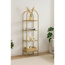 Dekopratik Mona Gold 40CM Füme Camlı Köşe Kitaplık Metal Malzeme ile 4 Raflı Modern Tasarım