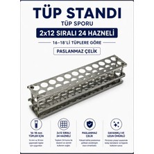 Labolist Tüp Standı  - Tüp Sporu - 24 Delikli- 16-18 mm Tüpler İçin Paslanmaz Çelik