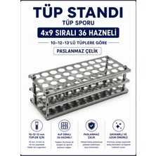 Labolist Tüp Standı  - Tüp Sporu - 36 Delikli- 10-12-13 mm Tüpler İçin Paslanmaz Çelik