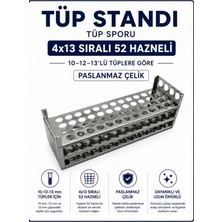 Labolist Tüp Standı  - Tüp Sporu - 52 Delikli- 10-12-13 mm Tüpler İçin Paslanmaz Çelik