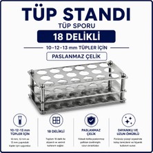 Labolist Tüp Standı  - Tüp Sporu - 18 Delikli- 10-12-13 mm Tüpler İçin Paslanmaz Çelik