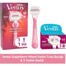 Gillette Gilette Venüs Comforglide Sugarberry Miami Kadın 5bıçaklı Traş Makinesi + 3 Yedek Başlık
