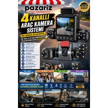 Pazariz 4 Kameralı Araç Kamera Sistemi 1080P Full Hd Dash Cam Ön Arka Iç Kayıt  360° Güvenlik Gece Görüşü G-Sensör Park Modu ve Döngüsel Kayıt Dvr Kamera Otomobil ve Ticari Araçlar Için 12-24 Uyumlu
