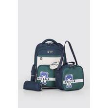 Ççs Kids Premium Okul Çanta Seti 3'lü Ilkokul Ortaokul Sırt Çantası Termal Beslenme Çantası Kalemlik Lacivert-Yeşil 51983