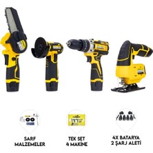 Dörtlü Set Dw (Mini Testere+ Avuç Taşlama+Akülü Vidalama+Dekupaj) HB-BT0204
