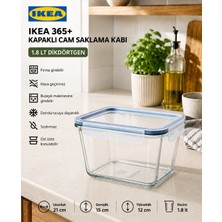 IKEA Trev Saklama Kabı Cam 1.8 Lt Vakumlu Sızdırmaz Hava Geçirmez Plastik Kapaklı Şeffaf Gıda Saklama 21X15X12 cm