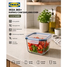 IKEA Trev Saklama Kabı Cam 1.2 Lt Vakumlu Sızdırmaz Hava Geçirmez Plastik Kapaklı Şeffaf Gıda Saklama 15X15X12 cm