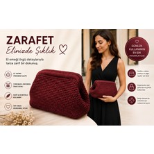 Holistic Kadın Örgü El Çantası Clutch Portföy Abiye Çanta El Yapımı Şık Günlük ve Davet Çantası Kızıl Kahve