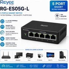 Reyee RG-ES05G-L 5 Portlu, 10/100/1000 Gigabit, Tak Çalıştır Swıtch, Plastik Kasa