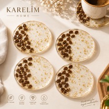 Karelim Home 4 Lü Bardak Altlığı Kahveçekirdeği Detaylı Epoksi Şık Sunum