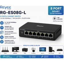 Reyee RG-ES08G-L 8 Portlu, 10/100/1000 Gigabit, Tak Çalıştır Swıtch, Plastik Kasa