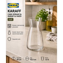 IKEA Trev Cam Sürahi Karaf Vazo 1 Lt Dekoratif Şeffaf Saydam Su Şişesi Bitki Çiçek Vazosu Yükseklik:20 cm Çap:11 cm