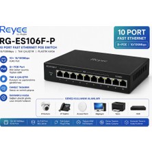Reyee RG-ES106F-P 6 Portlu, 10/100 Fast Ethernet, Tak Çalıştır Swıtch, 2 Fast Ethernet Uplınk, 4 Por