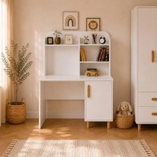 Afilli Bohem Çalışma Masası Beyaz MDF Modern Tasarım Dikdörtgen 110 cm Genişlik 135 cm Yükseklik