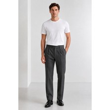 Bihan Store Erkek Slim Fit Yün Karışımlı Zeta Gabardin Kumaş Pileli Pantolon 004-ANTRASIT