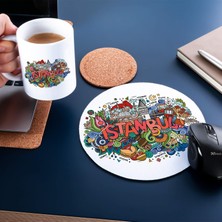 Hediyesepeti Istanbulun Simgeleri Tasarımlı Kupa Fincan ve Mouse Pad Seti 20 x 20 cm