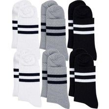 Fantezia Wak Unisex Çizgili Kısa Konç 6’lı Bilek Çorabı, %80 Pamuklu Parfümlü, Dikişsiz Burun, Siyah Beyaz Gri, Yumuşak Günlük Spor Çorap