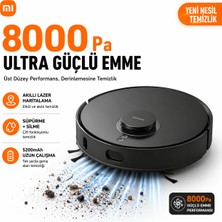 Xiaomi 8000 Pa Güçlü Çekim Gücüne Sahip Akıllı Robot Süpürge ve Paspas, Saç Dolaşmasını Önleyen Kesici Fırça, Lazer Haritalama ve 5200 Mah Pil + Tiftik Cihazı