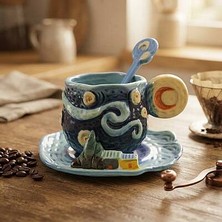 Palto Tasarım Yıldızlı Gece 3D Kabartma Kupa - Dekoratif Kahve ve Çay Bardağı