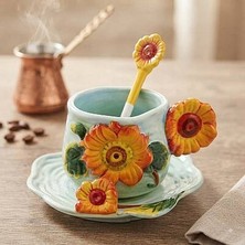 Palto Tasarım Çiçek Motifli 3D Kabartma Kupa - Dekoratif Kahve ve Çay Bardağı