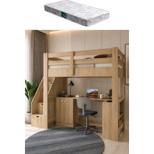 Setay Rüzgar Ranza – Çalışma Masalı, Kitaplıklı ve Dolaplı Ranza - 1 Adet Comfort Yatak