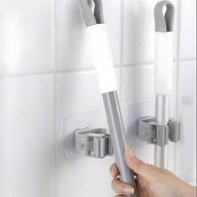 Cocoloco Home 2 Adet Paspas Süpürge Fırça ve Mop Askısı Tutucu Duvara Yapışkanlı Askı Gri Renk