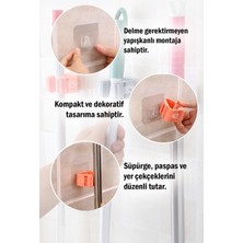 Cocoloco Home 2 Adet Paspas Süpürge Fırça ve Mop Askısı Tutucu Duvara Yapışkanlı Askı Gri Renk