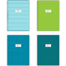 Be Online A5 Spiralli Okul Defteri 4\'lü Set - Çizgili Renkli Karton Kapak 80 Yaprak